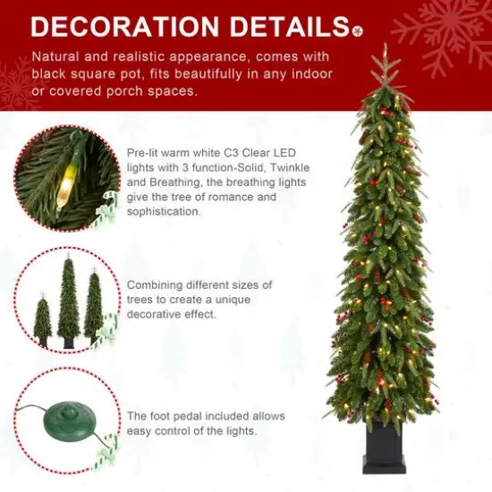 Glitzhome® 6ft Pre-lit Green Artificial Christmas Porch Tree, Warm White Lights {8}