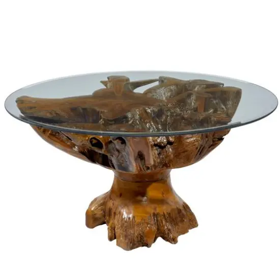 36" Brown Teak Wood Rustic Coffee Table {7}