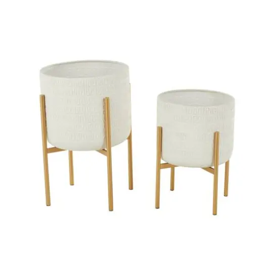 White & Gold Metal Dome Planter with Stand Set {7}
