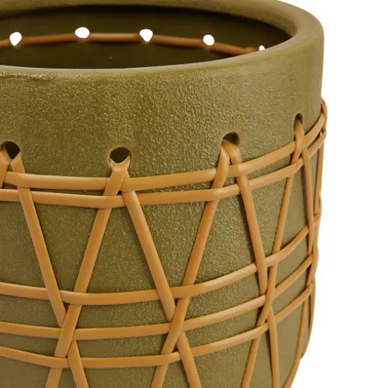 Hello Honey&reg; 10.5" Green Stoneware Planter with Woven Design {3}
