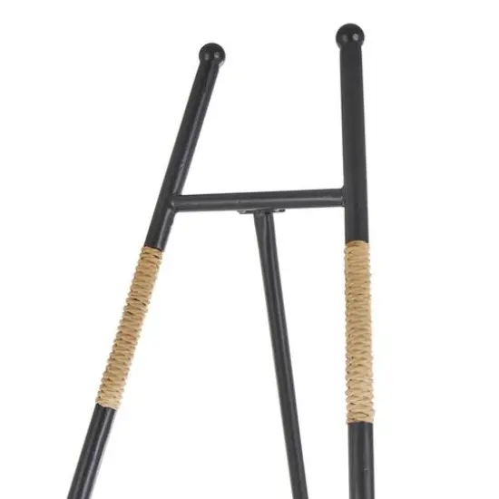 53.5" Black Metal Slim Foldable 2-Tier Easel with Wrapped Rattan Accents {9}