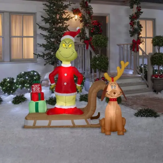 6ft. Airblown&reg; Inflatable Christmas Grinch & Max Sled Scene with Gift Stack {5}