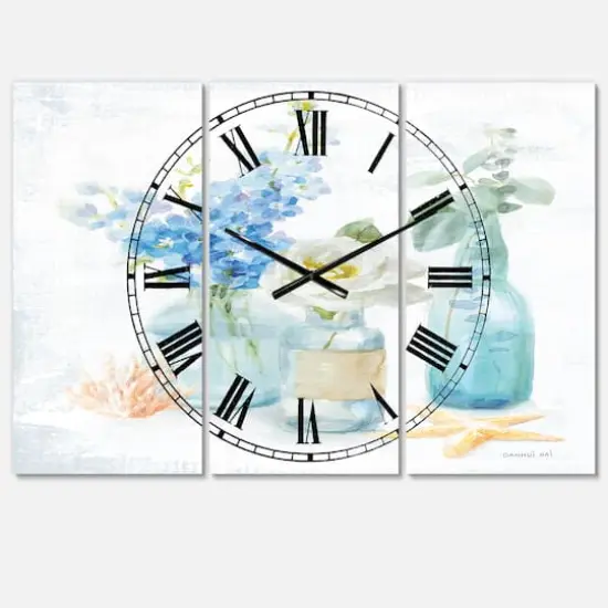 Designart Cottage Florals II 3 Panel Farmhouse Wall Clock {1}