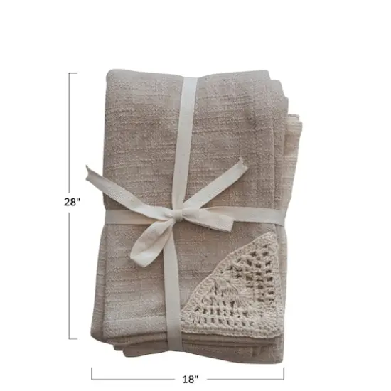 Hello Honey&reg; Natural & Beige Cotton Tea Towels with Woven Macram&eacute; Corners, 2ct. {5}