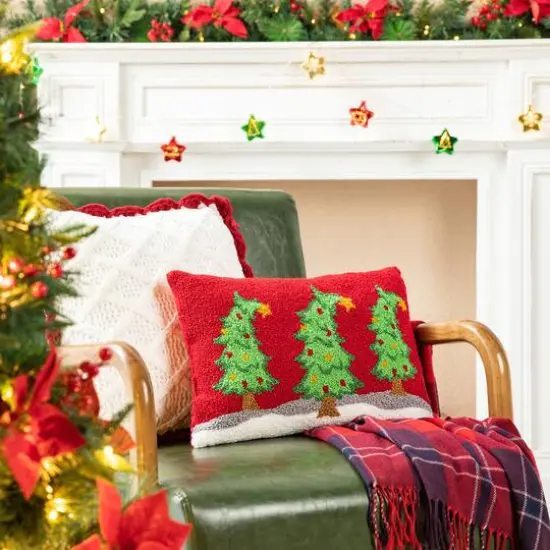 Glitzhome&reg; 18" Hooked Bent Trees Pillow {3}