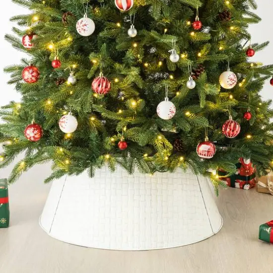 Glitzhome&reg; Washed White 26" Woven Metal Tree Collar {3}