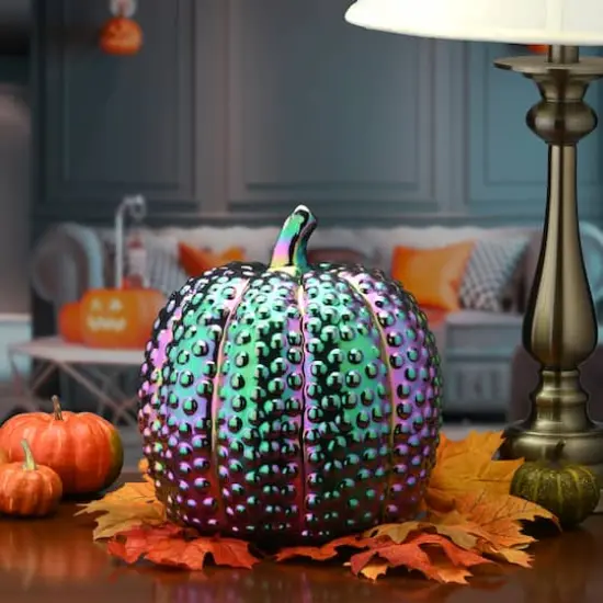 10" Purple Iridescent Pumpkin D&eacute;cor {3}