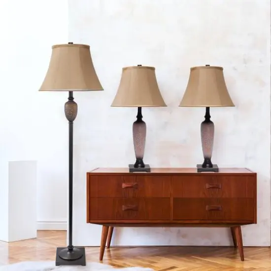 Lalia Home Hammered Bronze Table and Floor Lamp Set {5}