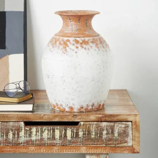 14" White & Rust Distressed Vase {9}