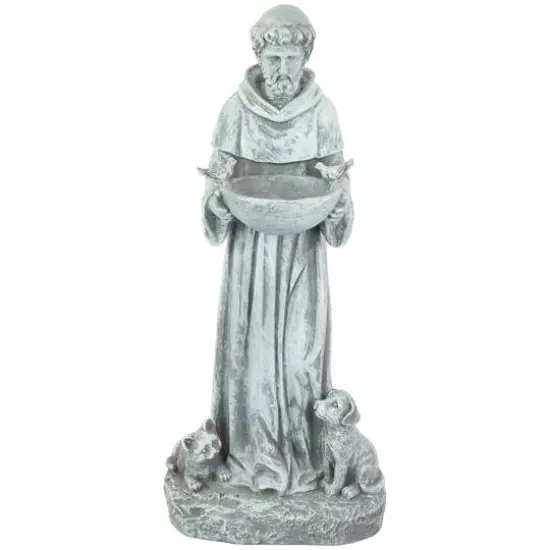 15.5" St. Francis Outdoor Bird Feeder Garden Statue {1}
