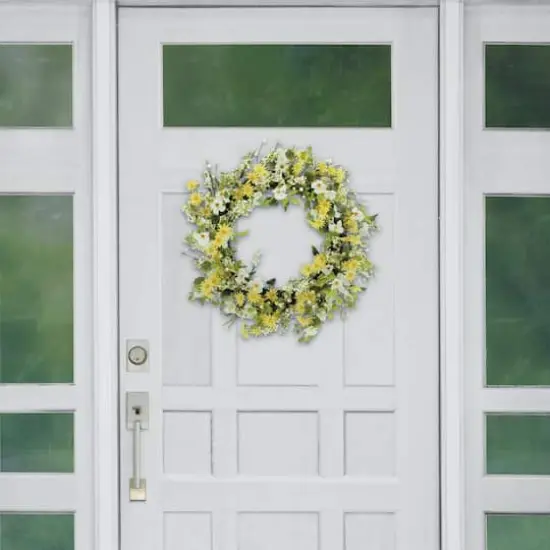 30" Yellow & White Dogwood & Daisy Floral Spring Wreath {4}