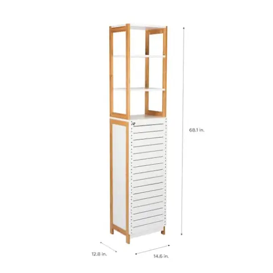 Organize It All Rendition 68" White 6-Shelf Bamboo High Cabinet {5}