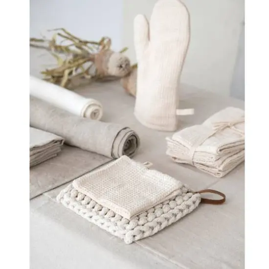 Hello Honey&reg; Woven Linen & Cotton Waffle Hot Pad Mitt Cream {3}