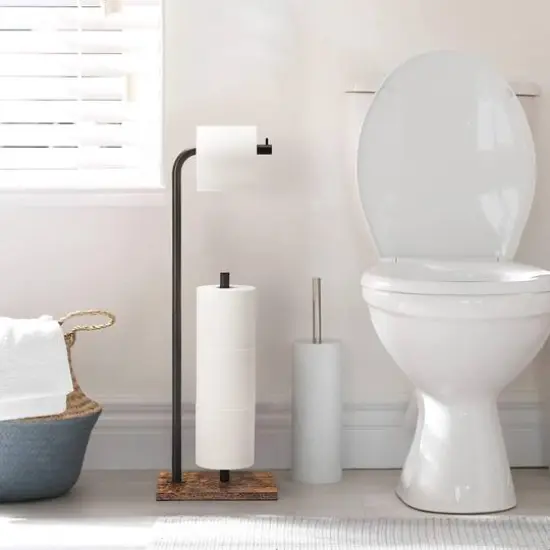 Black Freestanding Metal Toilet Paper Holder Stand {3}