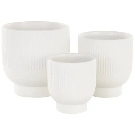 Cream Ceramic Planter with Tapered Base Set {1}