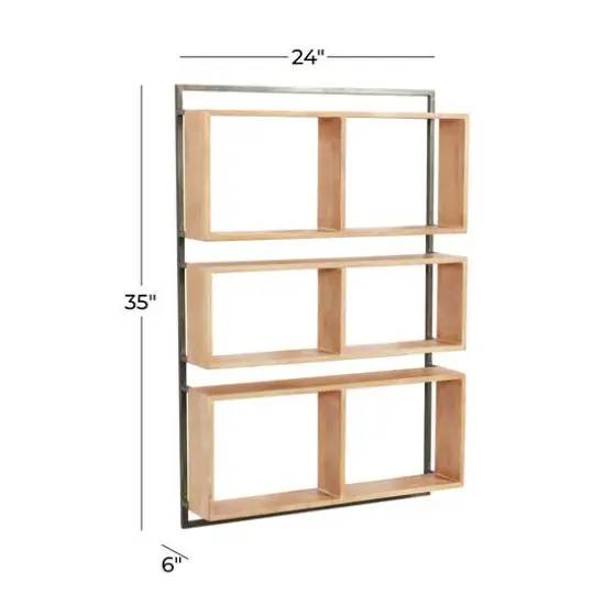 Brown Wood Industrial Wall Shelf, 35" x 24" x 6" {7}