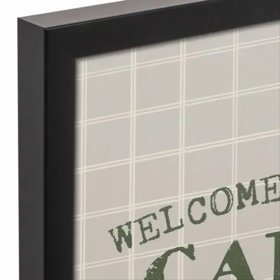 Welcome To Our Cabin Gray and White Check Canvas Wall Art in Black Frame {4}
