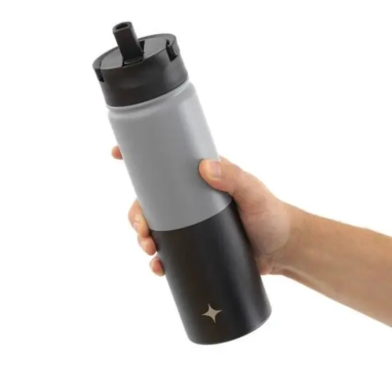 JoyJolt® 22oz. Triple Insulated Water Bottle with Flip Lid & Sport Straw Lid Gray and Black {8}