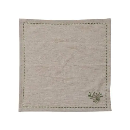 Hello Honey&reg; 18" Natural & Green Square Cotton & Linen Napkins with Botanical Embroidery, 4ct. {4}