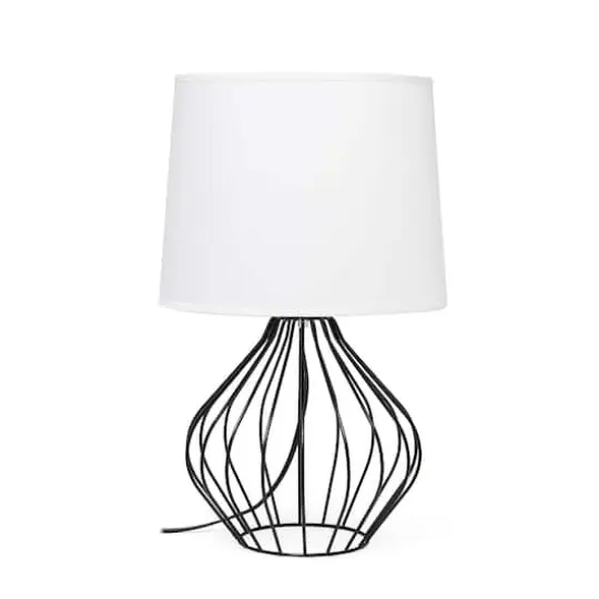 Simple Designs 19.7" Geometrically Wired Table Lamp Black with White Shade {1}