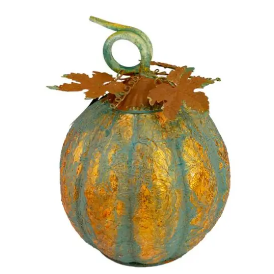 13" Orange & Green Autumn Pumpkin Tabletop Accent {1}