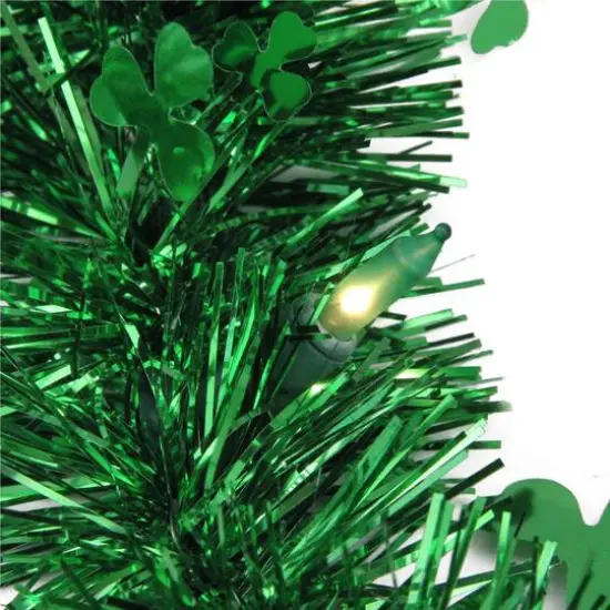 9ft. Pre-Lit Irish Shamrock St. Patrick's Day Tinsel Garland {3}