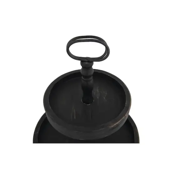 Hello Honey&reg; 18.5" Distressed Black Wood 2-Tier Tray {5}