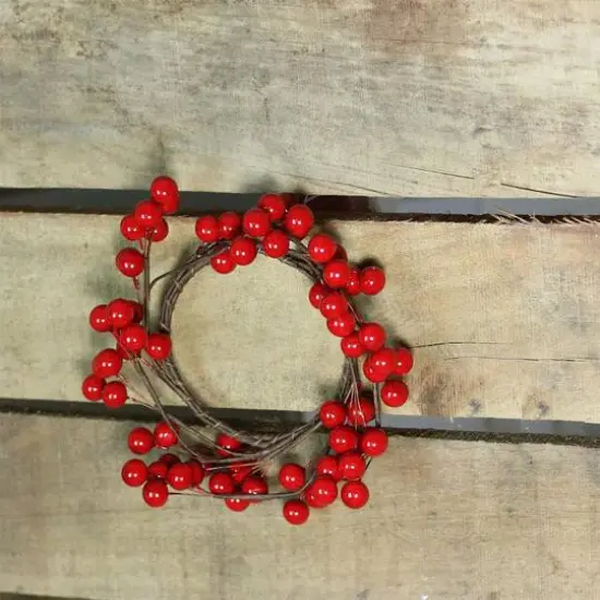 7" Artificial Red Berries Christmas Candle Holder Ring {7}