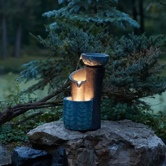 19.5" Blue Gray Cascading Leaf Bowl Fountain {3}