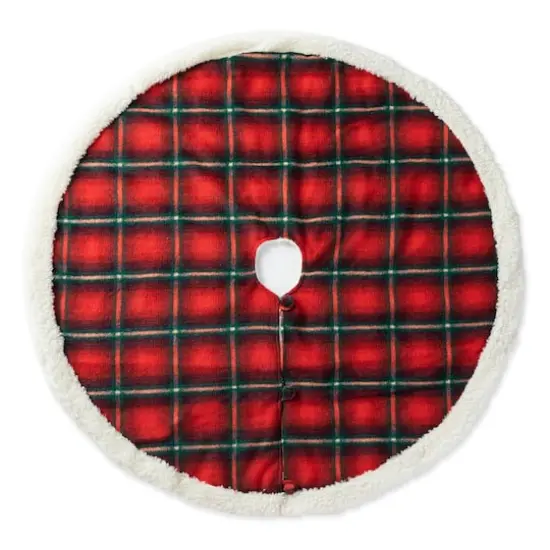 Glitzhome&reg; 48" Red & Black Plaid Reversible Sherpa/Flannel Christmas Tree Skirt {1}