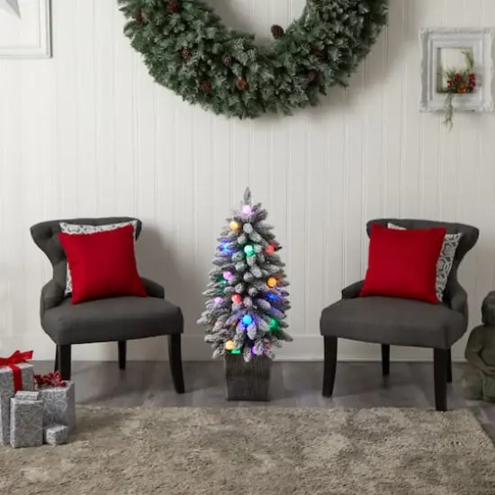 3ft. Pre-Lit Flocked Highland Fir Artificial Christmas Tree in Decorative Planter, Multicolor 20 LED Lights {10}