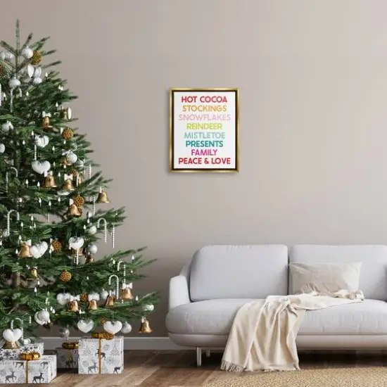 Stupell Industries Peace & Love Rainbow Christmas List Framed Floater Canvas Wall Art Gold {3}