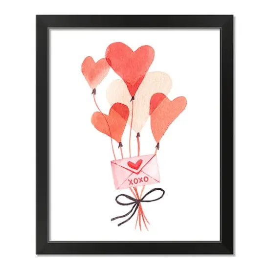 Valentine's Balloon & Note Black Framed Print Under Plexiglass {1}
