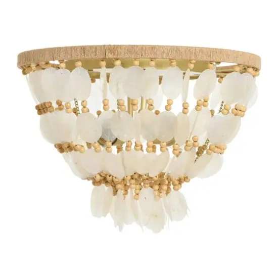 Hello Honey® 15" Round Capiz and Wood Bead Flush Mount Ceiling Light {5}