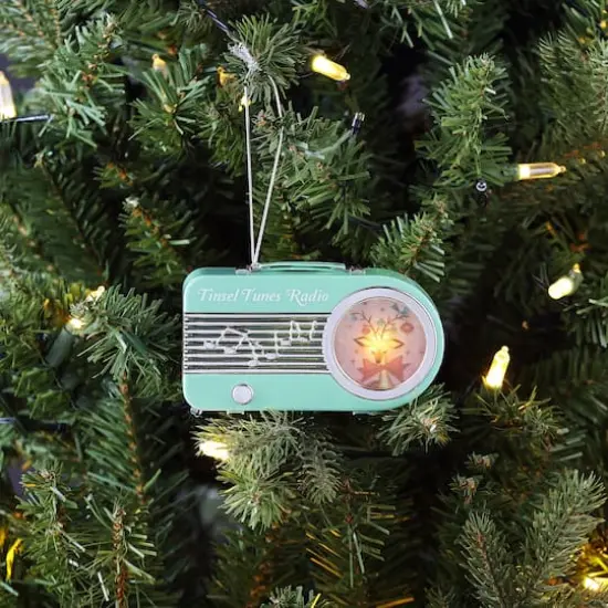 Miniature Teal Vintage Radio Ornament {3}