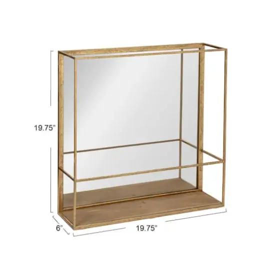 Hello Honey® 20" Gold Metal Wall Mirror with Reclaimed Wood Base {4}