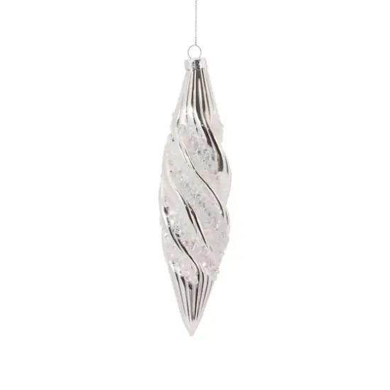 Beaded Silver Teardrop Swirl Glass Ornament Set {4}