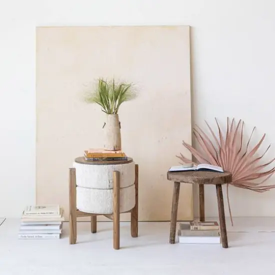 Hello Honey® 22" Woven Cotton & Wool Blend Table to Stool with Oak Wood Legs {6}