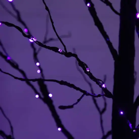 8ft. Pre-Lit Halloween Black Twig Artificial Tree with 510 Orange & Purple LED Lights {9}