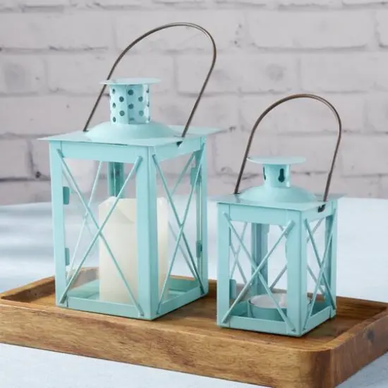 Kate Aspen&reg; Medium Luminous Blue Lantern Tea Light Holder {7}