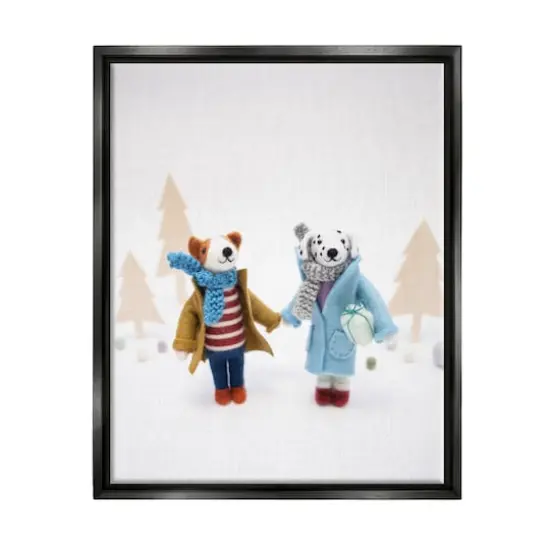 Stupell Industries Winter Holiday Gifts Dog Couple Framed Floater Canvas Wall Art Black {1}