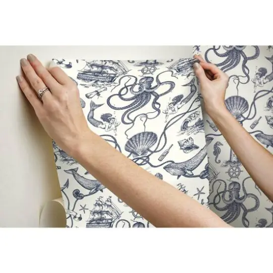 RoomMates Deep Sea Toile Peel & Stick Wallpaper Blue and White {12}