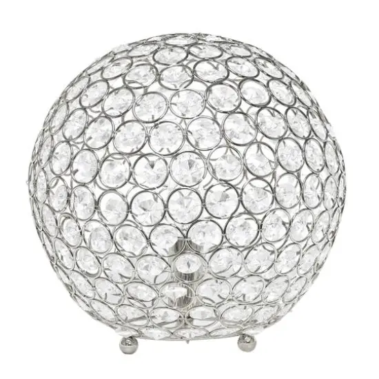 Lalia Home 10" Medium Metal Crystal Round Orb Table Lamp Chrome {1}