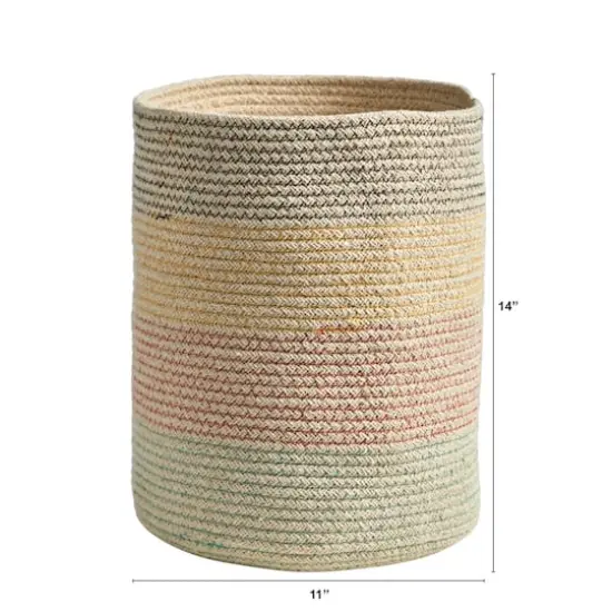12" Handmade Natural Cotton Multicolored Woven Basket Planter {4}