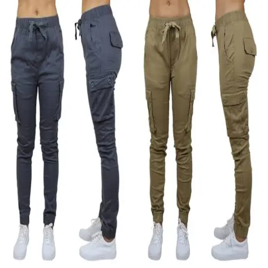 Galaxy By Harvic Loose Fit Cotton Stretch Twill Women's Cargo Joggers 2 Pack Grey/Timber {1}
