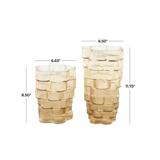 Brown Glass Ribbed Stacked Flower Vase Set {8}