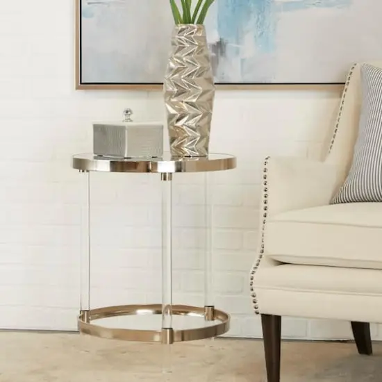 Silver Acrylic Contemporary Accent Table, 19" x 19" x 23" {8}