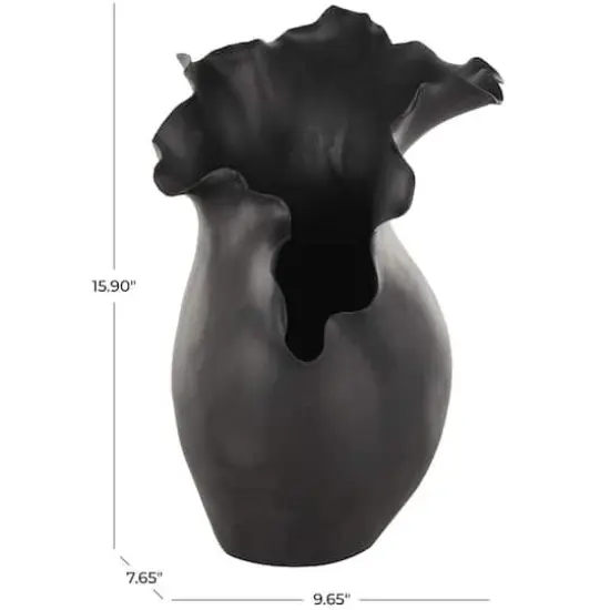 16" Black Abstract Wavy Ceramic Vase {8}