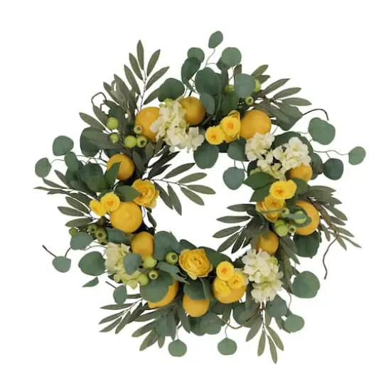 24" Lemon & Hydrangea Floral Spring Wreath {1}