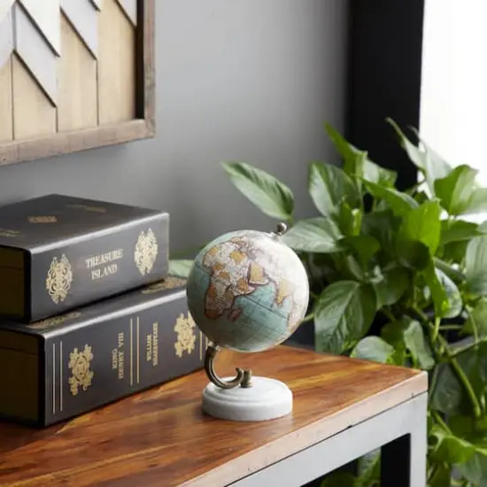 8" Aquamarine Marble & Wood Modern Globe {8}